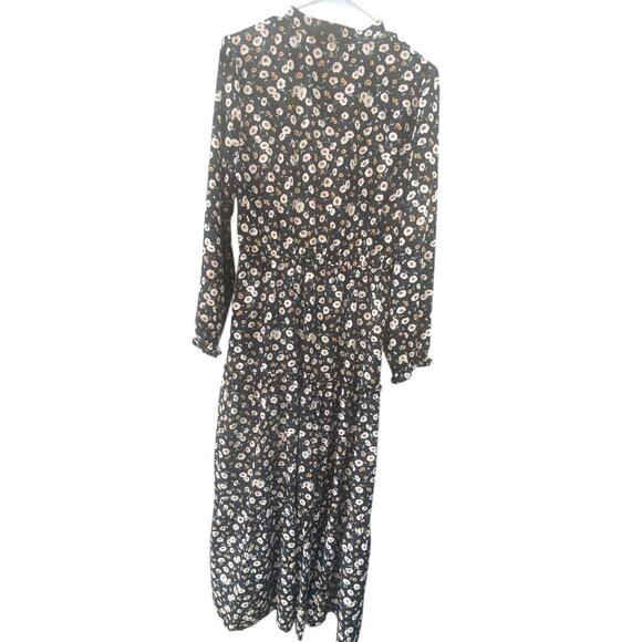 Hayden Los Angeles Black Floral Midi Dress Ruffle Front Women’s Size M - Picture 4 of 7
